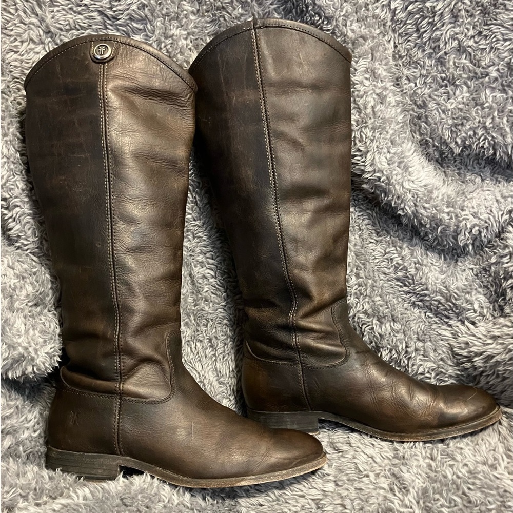 Frye Melissa Button Distressed Leather Women's Knee-High Riding Boots 6B - Picture 2 of 16